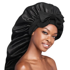 Red By Kiss Adjustable Satin Bonnet with Tie Band Braid - Black
