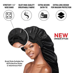 Red By Kiss Adjustable Satin Bonnet with Tie Band Braid - Black