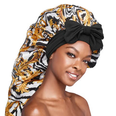 Red By Kiss Adjustable Satin Bonnet with Tie Band Braid - Luxe Zebra