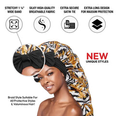 Red By Kiss Adjustable Satin Bonnet with Tie Band Braid - Luxe Zebra
