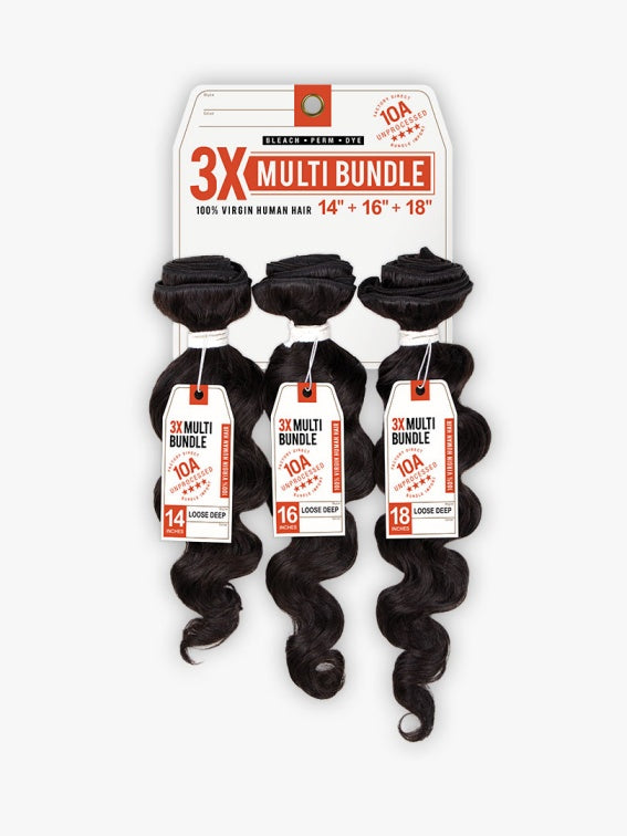 SENSATIONNEL BARE & NATURAL UNPROCESSED VIRGIN HUMAN HAIR 10A 3X MULTI BUNDLE LOOSE DEEP