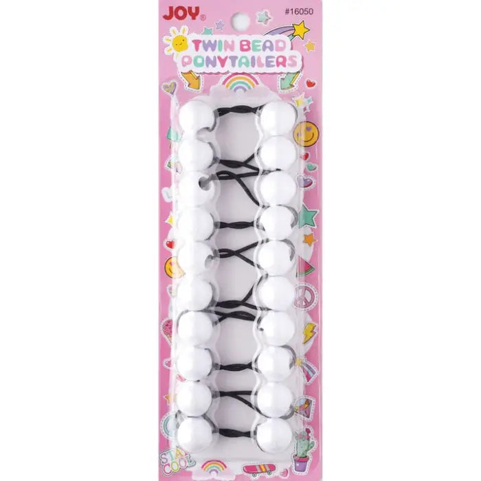 Annie Joy Twin Beads Ponytailers 10Ct White