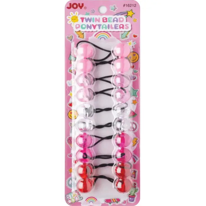 Annie Joy Twin Beads Ponytailers 10Ct Pink & Red Asst