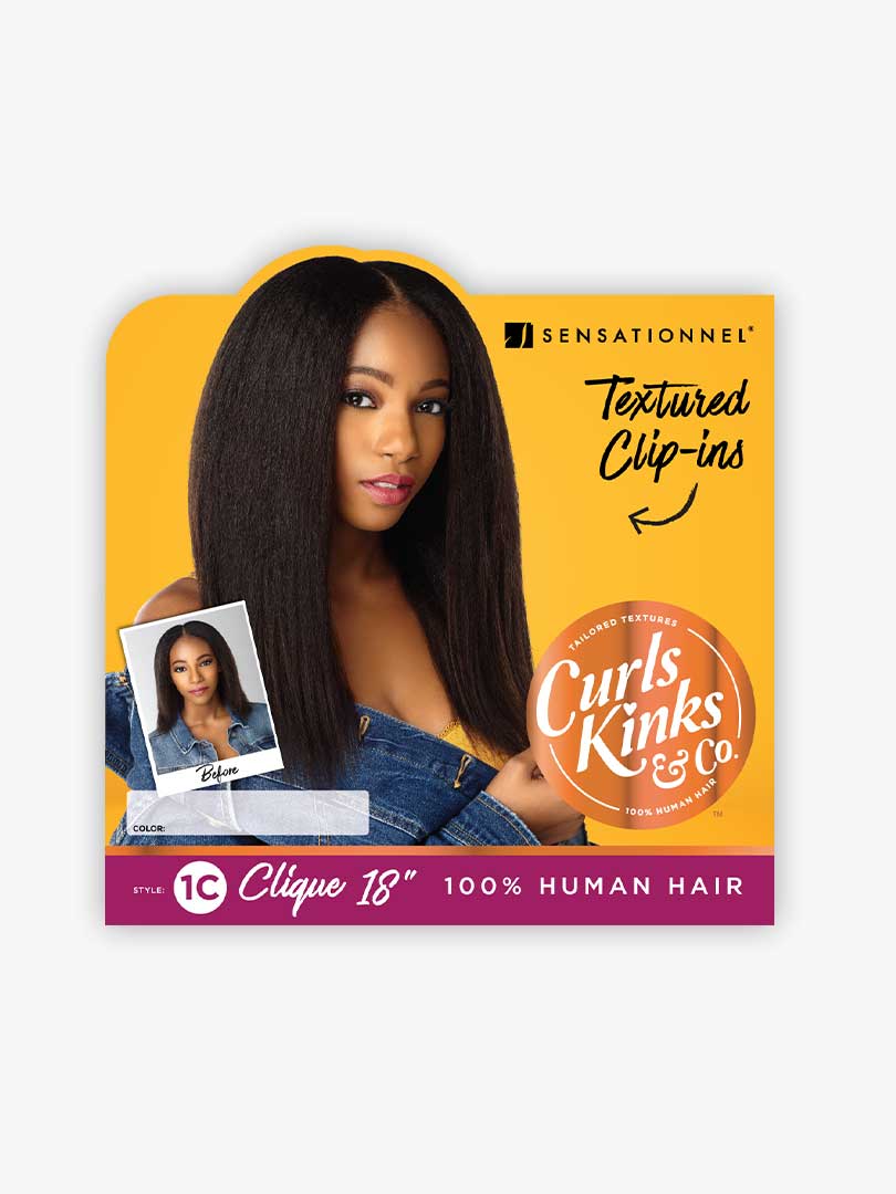 SENSATIONNEL HUMAN HAIR CURLS KINKS & CO TEXTURED CLIP IN EXTENSION  HH 1C CLIQUE 9PCS