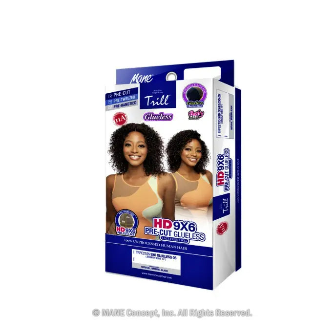 MANE CONCEPT TRILL 100% HUMAN HAIR 9X6 PRE-CUT GLUELESS 05 SPANISH WAVE 14"