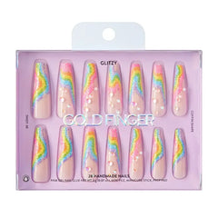 Ivy Beauty Glitzy 3D Handmade Press-On Nails – Rainbow Sugar Glitter French (3X-Long Coffin)