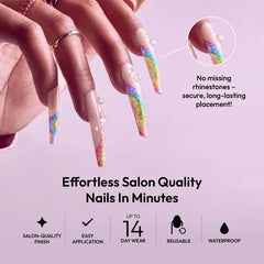 Ivy Beauty Glitzy 3D Handmade Press-On Nails – Rainbow Sugar Glitter French (3X-Long Coffin)