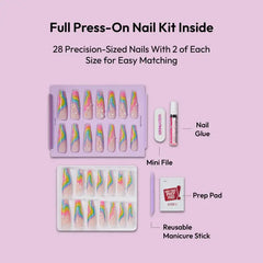 Ivy Beauty Glitzy 3D Handmade Press-On Nails – Rainbow Sugar Glitter French (3X-Long Coffin)