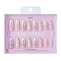 Ivy Beauty Glitzy 3D Handmade Press-On Nails - White Flower & Gem French (X-Long Square)