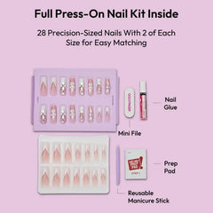 Ivy Beauty Glitzy 3D Handmade Press-On Nails - White Flower & Gem French (X-Long Square)