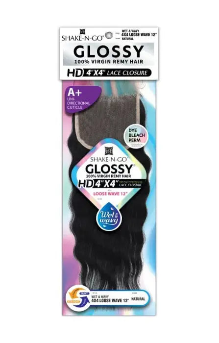 Shake N Go 100% Virgin Remy Hair Glossy 4x4 HD Lace Closure - Wet & Wavy Loose Wave 12"