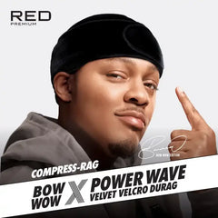 Red By Kiss Bow Wow X Power Wave Velvet Velcro Durag Regular - Black HD161