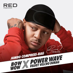 Red By Kiss Bow Wow X Power Wave Velvet Velcro Durag Jumbo - Black HD165