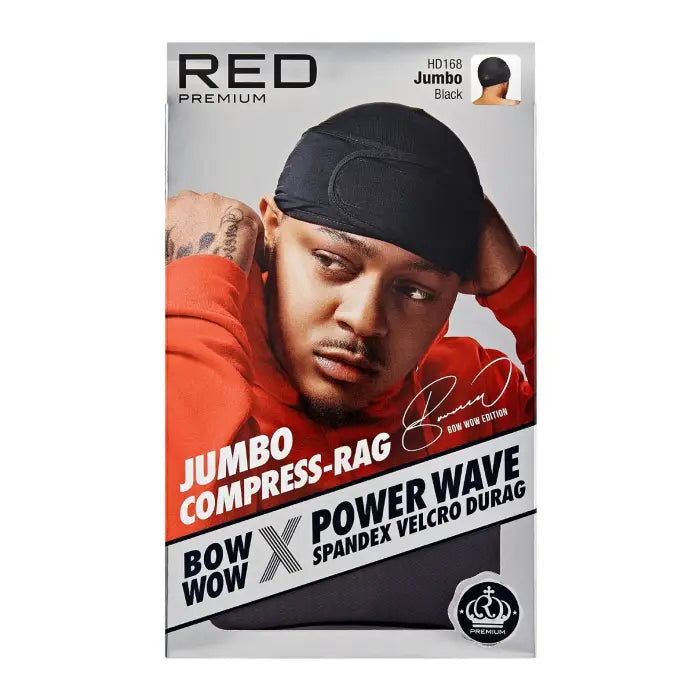 Red By Kiss Bow Wow X Power Wave Spandex Velcro Durag Jumbo - Black HD168