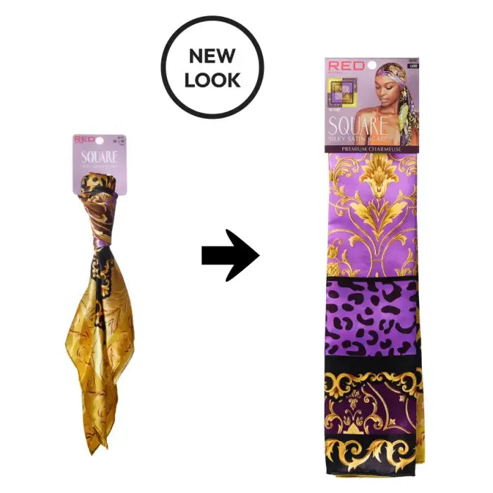 RED BY KISS WOOVEN SILKY SATIN SQUARE SCARF LUX