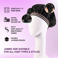 Red By Kiss Adjustable Fashion Hair Bonnet for Day & Night Hair Protection - HQ242 STRIPE