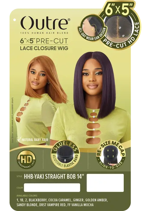 OUTRE 6x5 PRE-CUT LACE CLOSURE WIG HHB-YAKI STRAIGHT BOB 14"