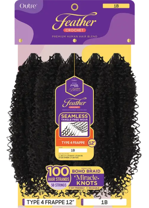 Outre Human Hair Blend Crochet Braids Purple Pack Feather Crochet - Type 4 Frappe 12"