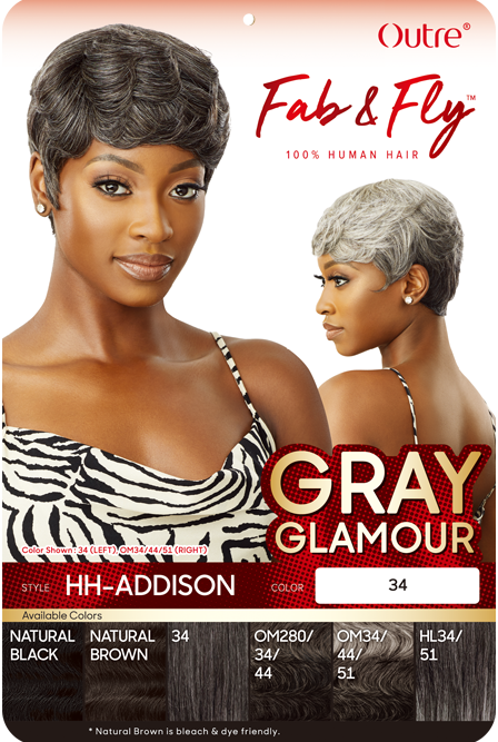 OUTRE UNPROCESSED HUMAN HAIR FAB & FLY GRAY GLMOUR FULL CAP WIG HH ADDISON