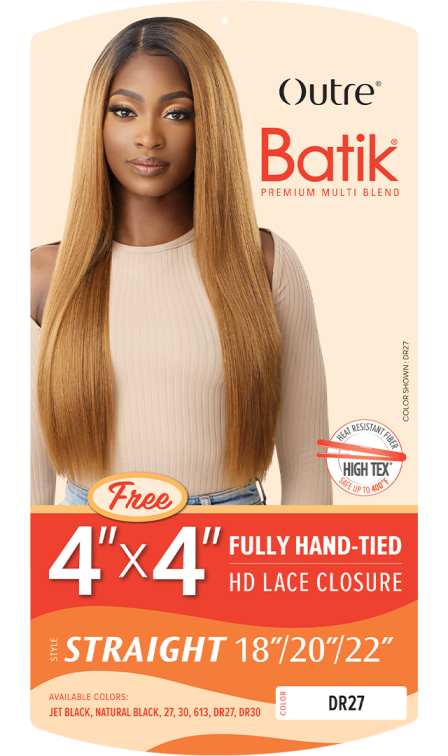 OUTRE SYNTHETIC WEAVE BATIK STRAIGHT 18/20/22 + 4X4 HD LACE CLOSURE