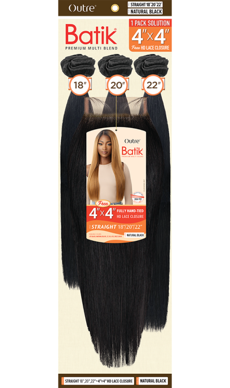 OUTRE SYNTHETIC WEAVE BATIK STRAIGHT 18/20/22 + 4X4 HD LACE CLOSURE