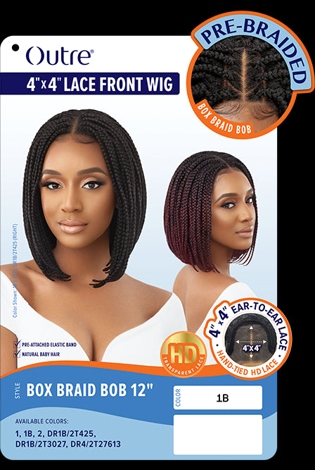 OUTRE PRE BRAIDED 4X4 EAR TO EAR HD LACE FRONT WIG BOX BRAID BOB 12