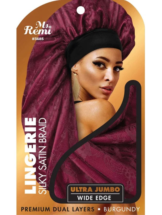 Ms. REMI LINGERIE WIDE EDGE SILKY BRAID BONNET ULTRA JUMBO BURGUNDY