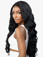 SENSATIONNEL BUTTA LACE HUMAN HAIR BLENDED HD LACE FRONT WIG CURLY BODY 26