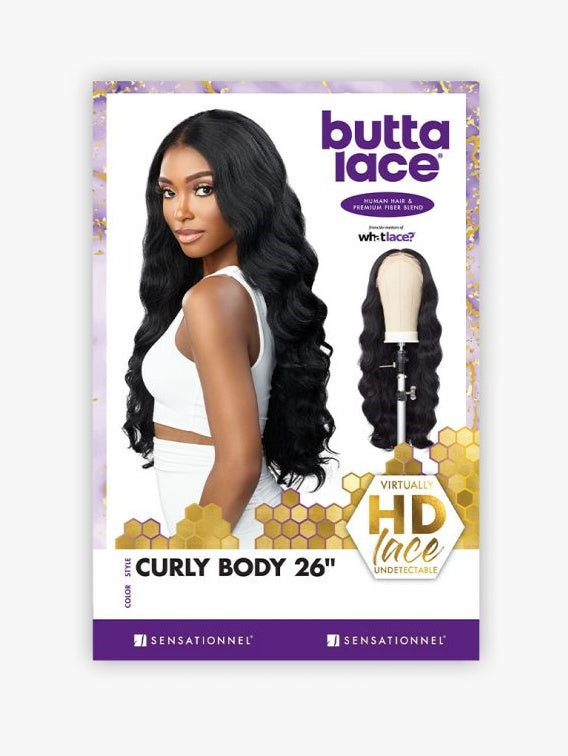 SENSATIONNEL BUTTA LACE HUMAN HAIR BLENDED HD LACE FRONT WIG CURLY BODY 26