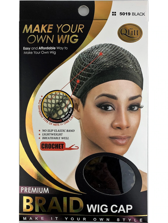 M&M HEADGEAR QFITT PREMIUM CROCHET BRAID WIG CAP #5019 BLACK