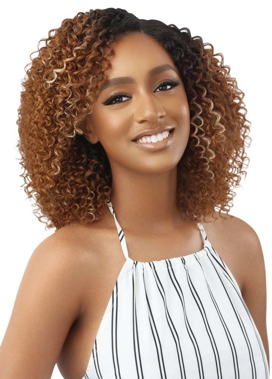 OUTRE BIG BEAUTIFUL HAIR HUMAN HAIR BLEND LEAVE OUT U PART WIG CURLY TWIST 14