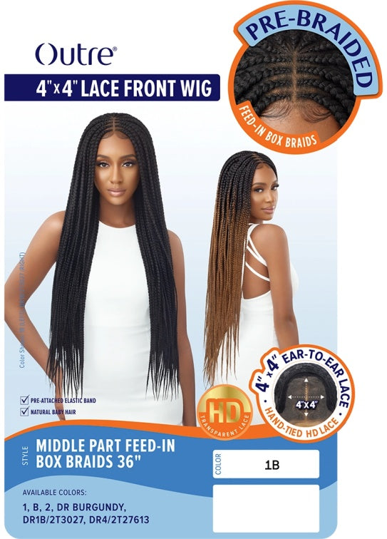 OUTRE PRE-BRAIDED 4X4 LACE FRONT MIDDLE PART FEED-IN BOX BRAIDS 36