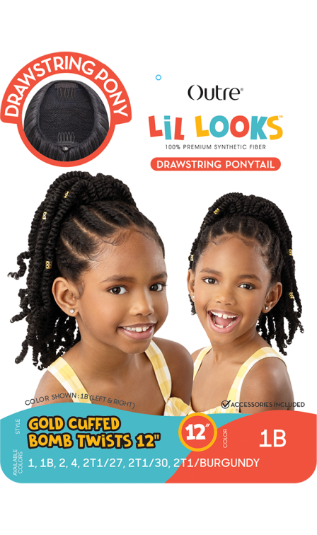 OUTRE LIL LOOKS DRAWSTRING PONYTAIL GOLD CUFFED BOMB TWISTS 12″