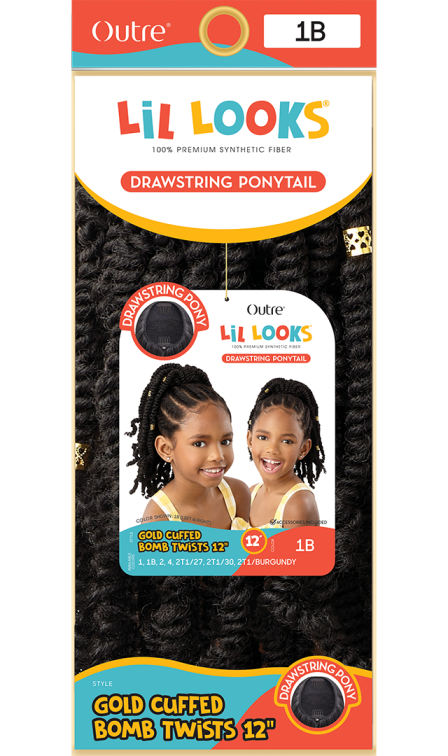 OUTRE LIL LOOKS DRAWSTRING PONYTAIL GOLD CUFFED BOMB TWISTS 12″