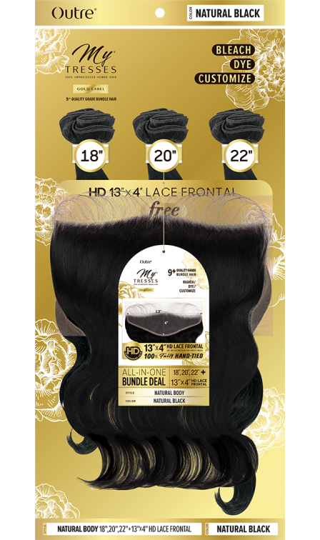 OUTRE MYTRESSES GOLD LABEL ALL IN ONE BUNDLE DEAL NATURAL BODY +13X4 HD LACE FRONTAL