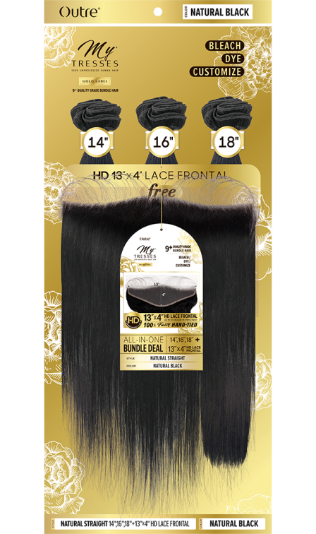 OUTRE MYTRESSES GOLD LABEL ALL IN ONE BUNDLE DEAL NATURAL STRAIGHT +13X4 HD LACE FRONTAL