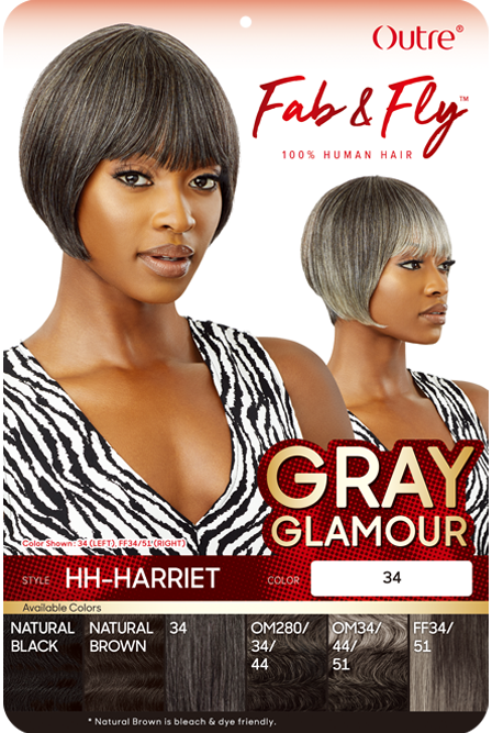 OUTRE UNPROCESSED HUMAN HAIR FAB & FLY GRAY GLMOUR FULL CAP WIG  HARRIET