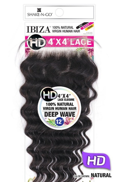 SHAKE N GO VIRGIN HUMAN HAIR WEAVE IBIZA HD 4X4 DEEP WAVE LACE CLOSURE 12"