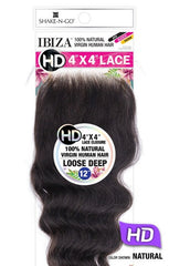 SHAKE N GO VIRGIN HUMAN HAIR WEAVE IBIZA HD 4X4 LOOSE DEEP LACE CLOSURE 12"