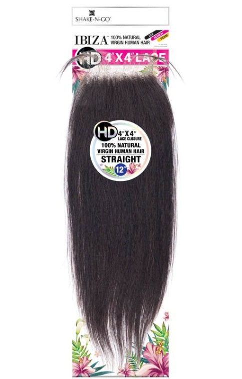 SHAKE N GO VIRGIN HUMAN HAIR WEAVE IBIZA HD 4X4 STRAIGHT LACE CLOSURE 12"