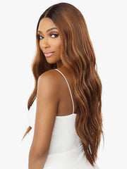 SENSATIONNEL BUTTA LACE HUMAN HAIR BLENDED HD LACE FRONT WIG LOOSE BEACH WAVE 28