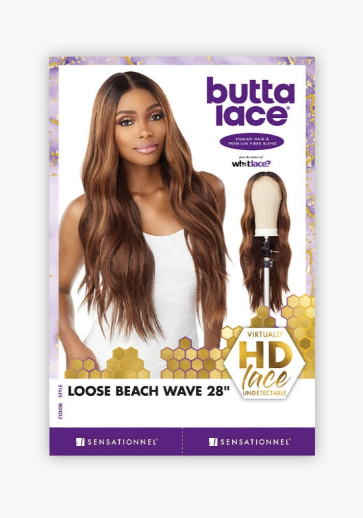 SENSATIONNEL BUTTA LACE HUMAN HAIR BLENDED HD LACE FRONT WIG LOOSE BEACH WAVE 28