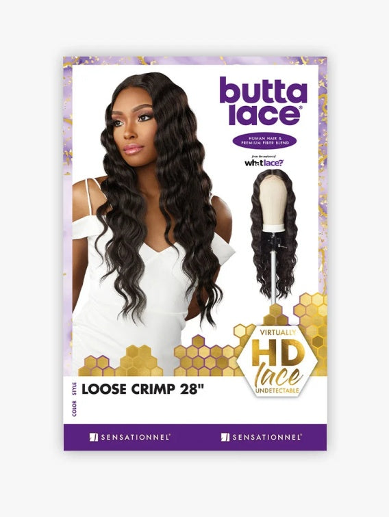 SENSATIONNEL BUTTA LACE HUMAN HAIR BLENDED HD LACE FRONT WIG LOOSE CRIMP 28"