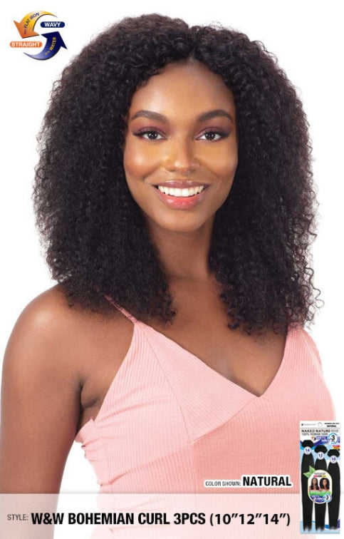 NAKED NATURE 100% BRAZILIAN VIRGIN REMY WEAVE WET & WAVY BOHEMIAN CURL 3PCS 10/12/14