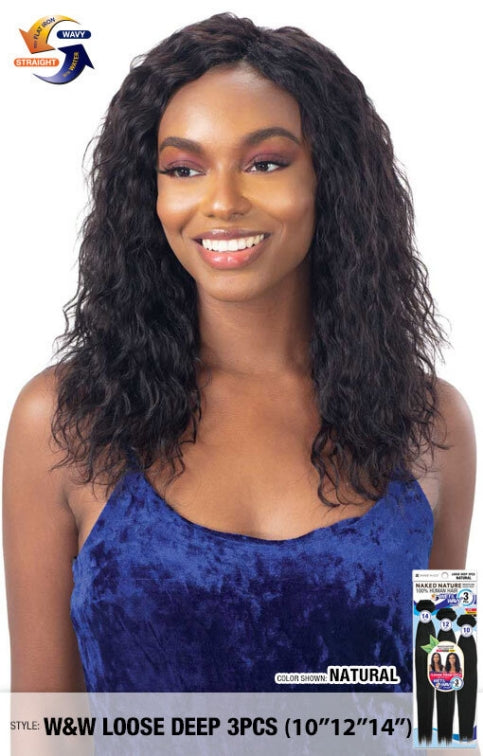 NAKED NATURE 100% BRAZILIAN VIRGIN REMY WEAVE WET & WAVY LOOSE DEEP 3PCS 10/12/14