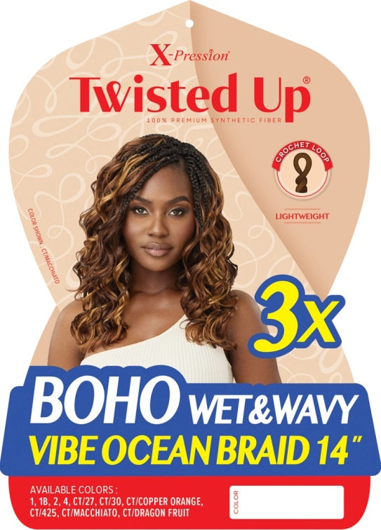 OUTRE X-PRESSION TWISTED UP CROCHET BRAID 3X BOHO WET&WAVY VIBE OCEAN BRAID 14"