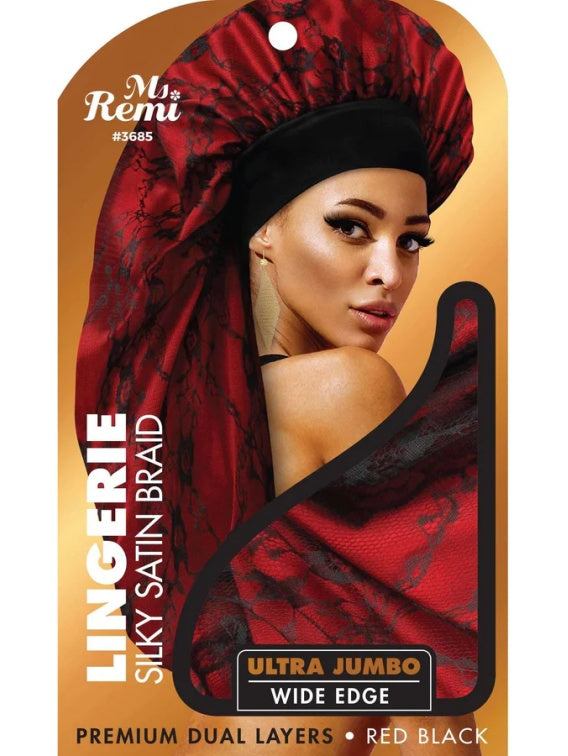 Ms. REMI LINGERIE WIDE EDGE SILKY BRAID BONNET ULTRA JUMBO RED BLACK