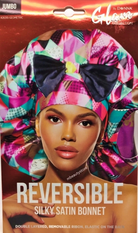 DONNA GLAM COLLECTION REVERSIBLE SILKY SATIN BONNET GEOMETRIC