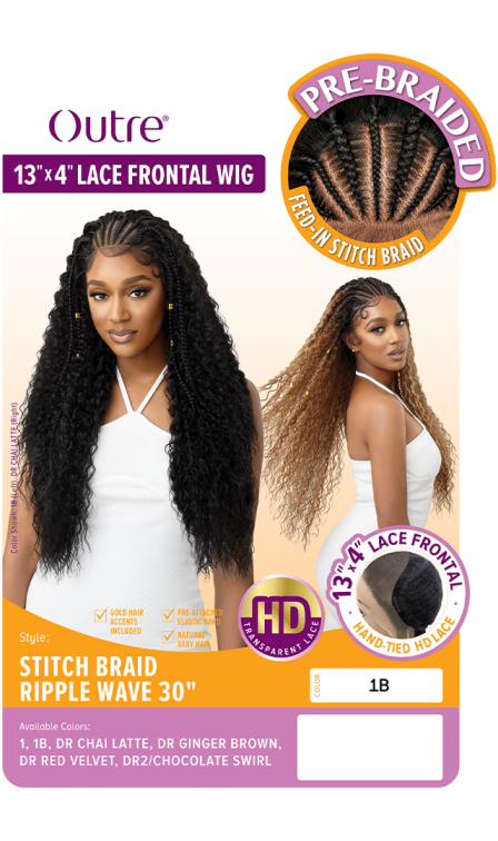 OUTRE PRE-BRAIDED 13X4 LACE FRONTAL WIG STITCH BRAID RIPPLE WAVE 30″