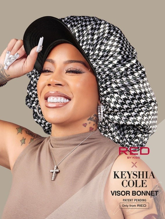 RED BY KISS KEYSHIA COLE X SATIN VISOR BONNET HOUNDSTOOTH